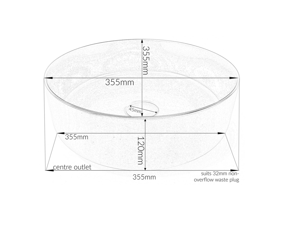 355*355*120 FEATHER EDGE BLACK WHITE ROUND COMPACT BASIN
