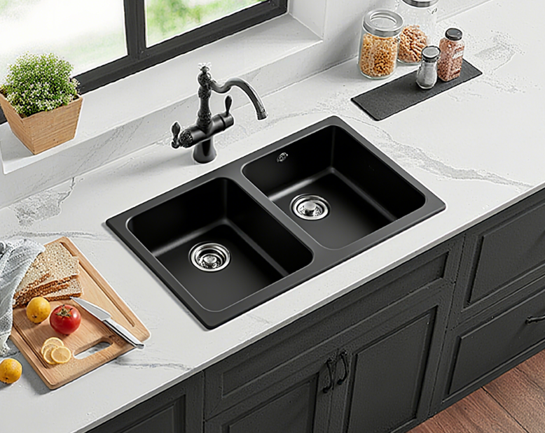 Quartz Top-mount Kitchen Sink 860*500*216mm Matte Black