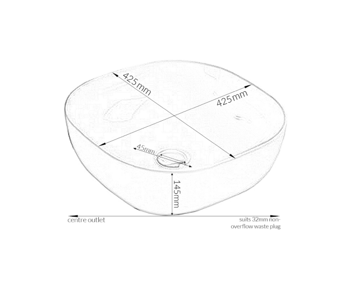 425*425*145 KHEUB FEATHER EDGE MATTE WHITE SQUARE CURVE BASIN