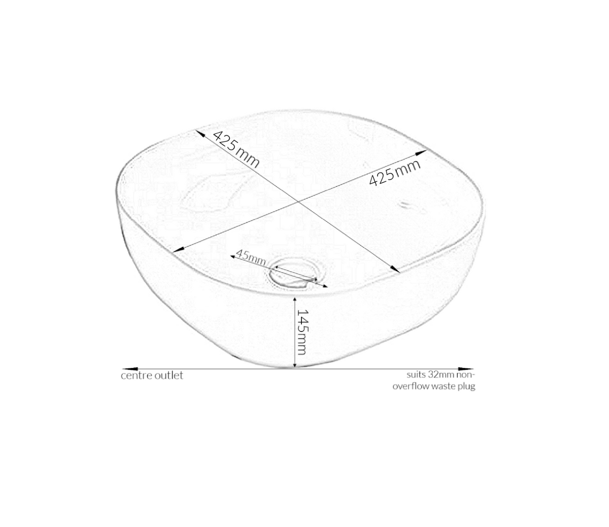 425*425*145 FEATHER EDGE SQUARE CURVE BLACK WHITE VEIN MATTE BASIN