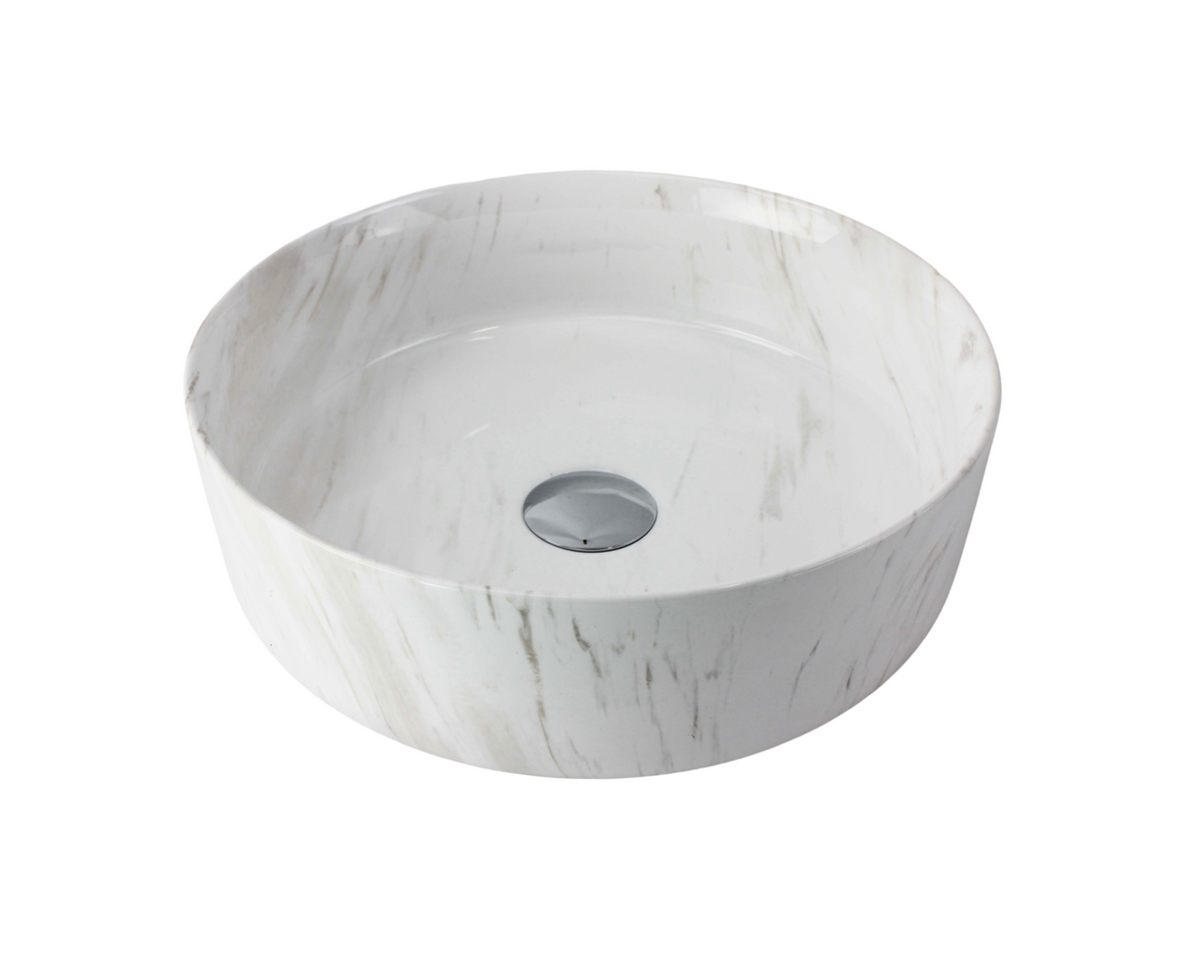 400*400*125 KHEUB FEATHER EDGE CARRARA GLOSS MARBLE ROUND BASIN