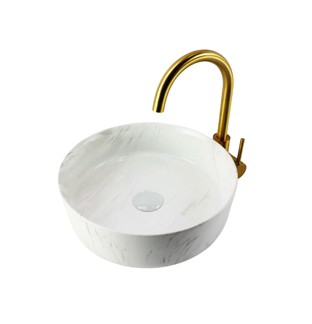 400*400*125 KHEUB FEATHER EDGE CARRARA GLOSS MARBLE ROUND BASIN