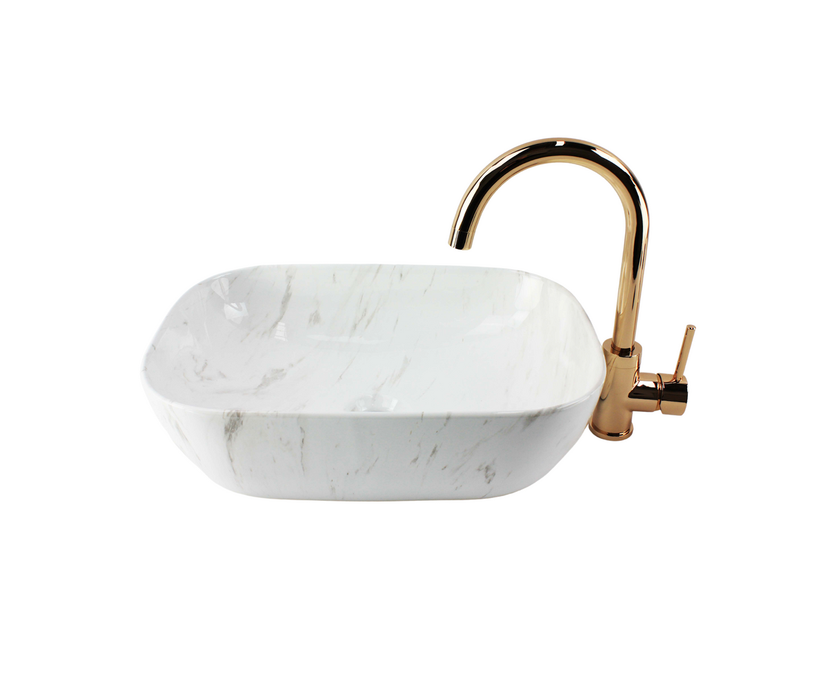 460*320*135 FEATHER EDGE GLOSS CARRARA RECTANGLE CERAMIC BASIN