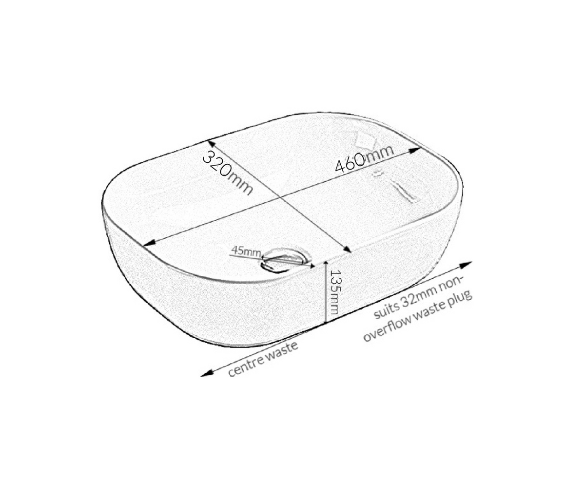 460*320*135 FEATHER EDGE GLOSS CARRARA RECTANGLE CERAMIC BASIN