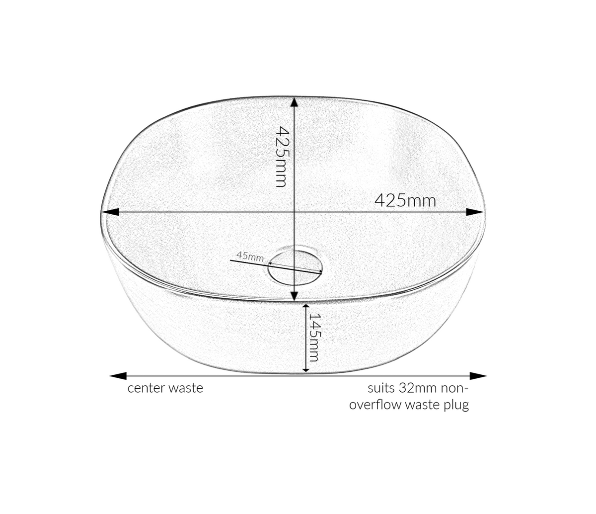 425*425*145 KHEUB FEATHER EDGE BLACK MATTE SQUARE CURVE BASIN