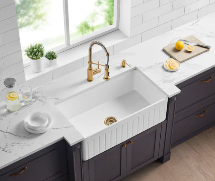 Fireclay farmhouse single sink 838*456*252mm Fluted and flat reversible - Available in 2 Colours