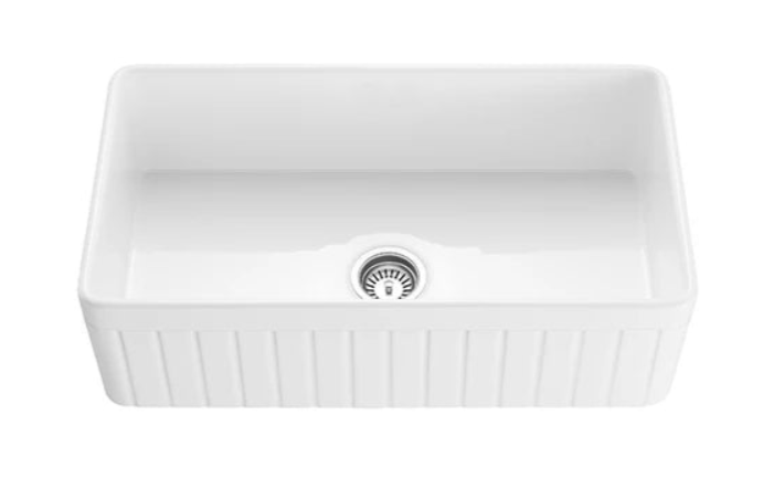 Fireclay farmhouse single sink 838*456*252mm Fluted and flat reversible - Available in 2 Colours
