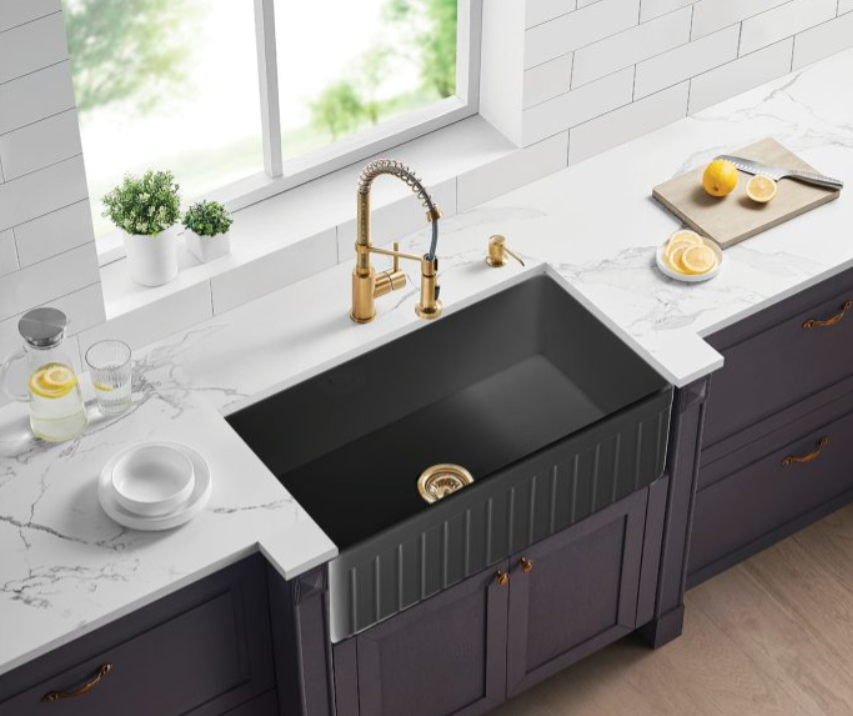 Fireclay farmhouse single sink 838*456*252mm Fluted and flat reversible - Available in 2 Colours
