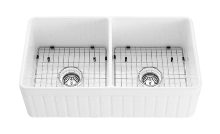 Fireclay Farmhouse Double Bowl  Fluted & Flat Reversible 838*457*255mm