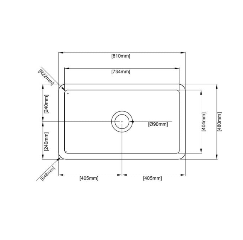 Fireclay Square Insert/Undermount Sink 810*480*255mm - Available in 2 Colours