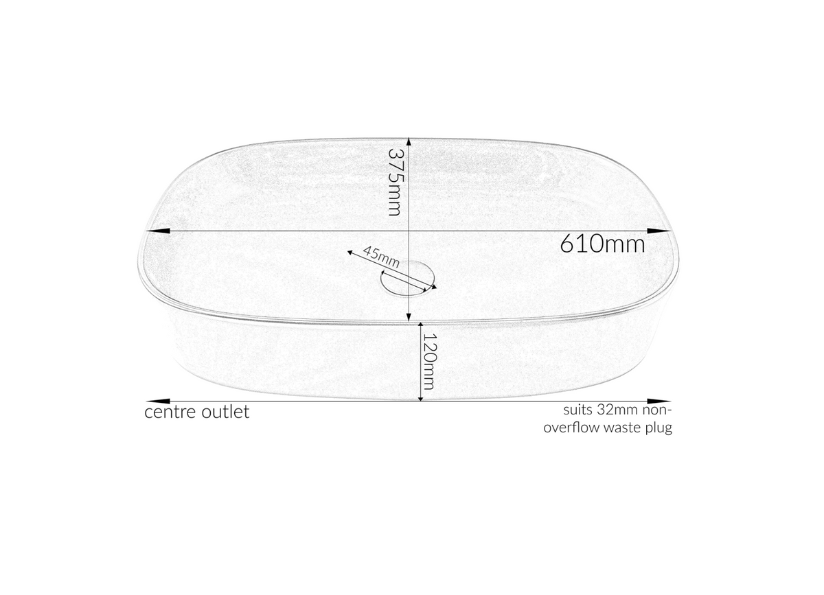 610*375*120 KHEUB CARRARA GLOSS LARGE RECTANGULAR CURVED BASIN