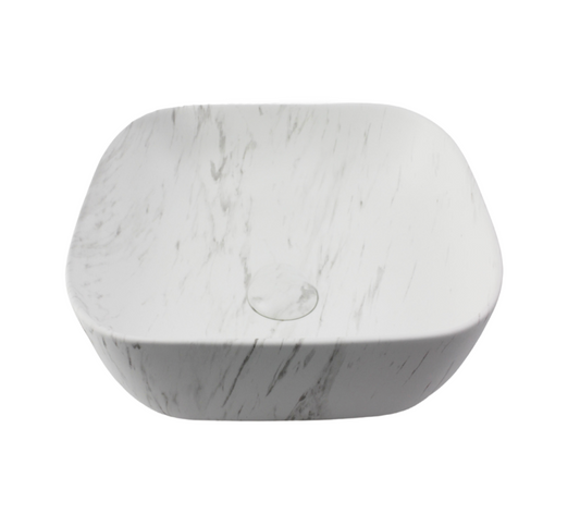 425*425*145 KHEUB FEATHER EDGE SQUARE CURVE CARRARA MATTE CERAMIC BASIN