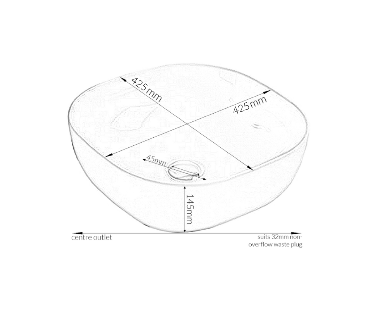 425*425*145 KHEUB FEATHER EDGE SQUARE CURVE CARRARA MATTE CERAMIC BASIN