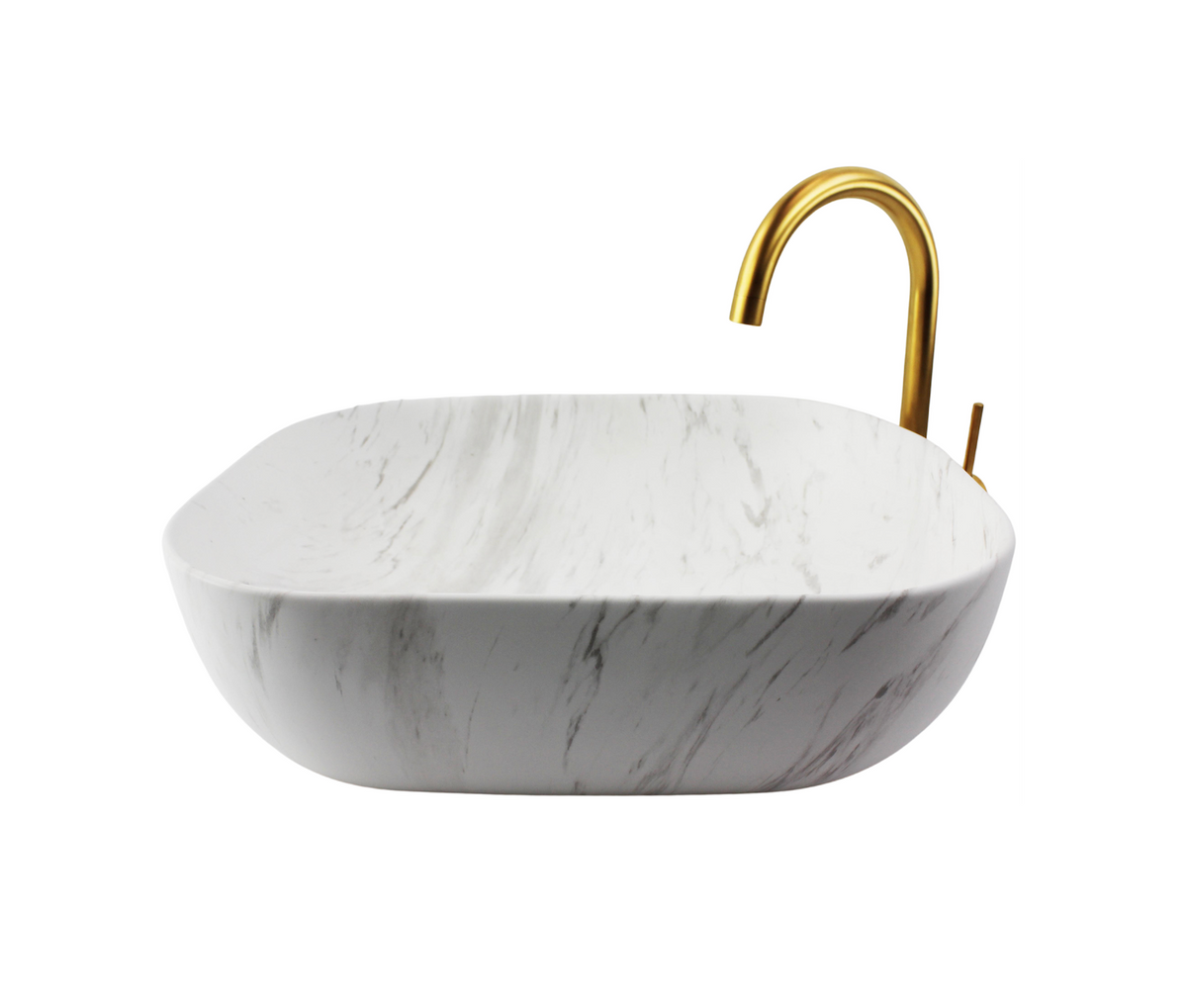 505*405*145 KHEUB FEATHER EDGE MATTE CARRARA RECTANGLE CURVE LARGE CERAMIC BASIN