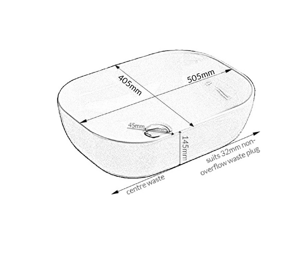 505*405*145 KHEUB FEATHER EDGE MATTE CARRARA RECTANGLE CURVE LARGE CERAMIC BASIN