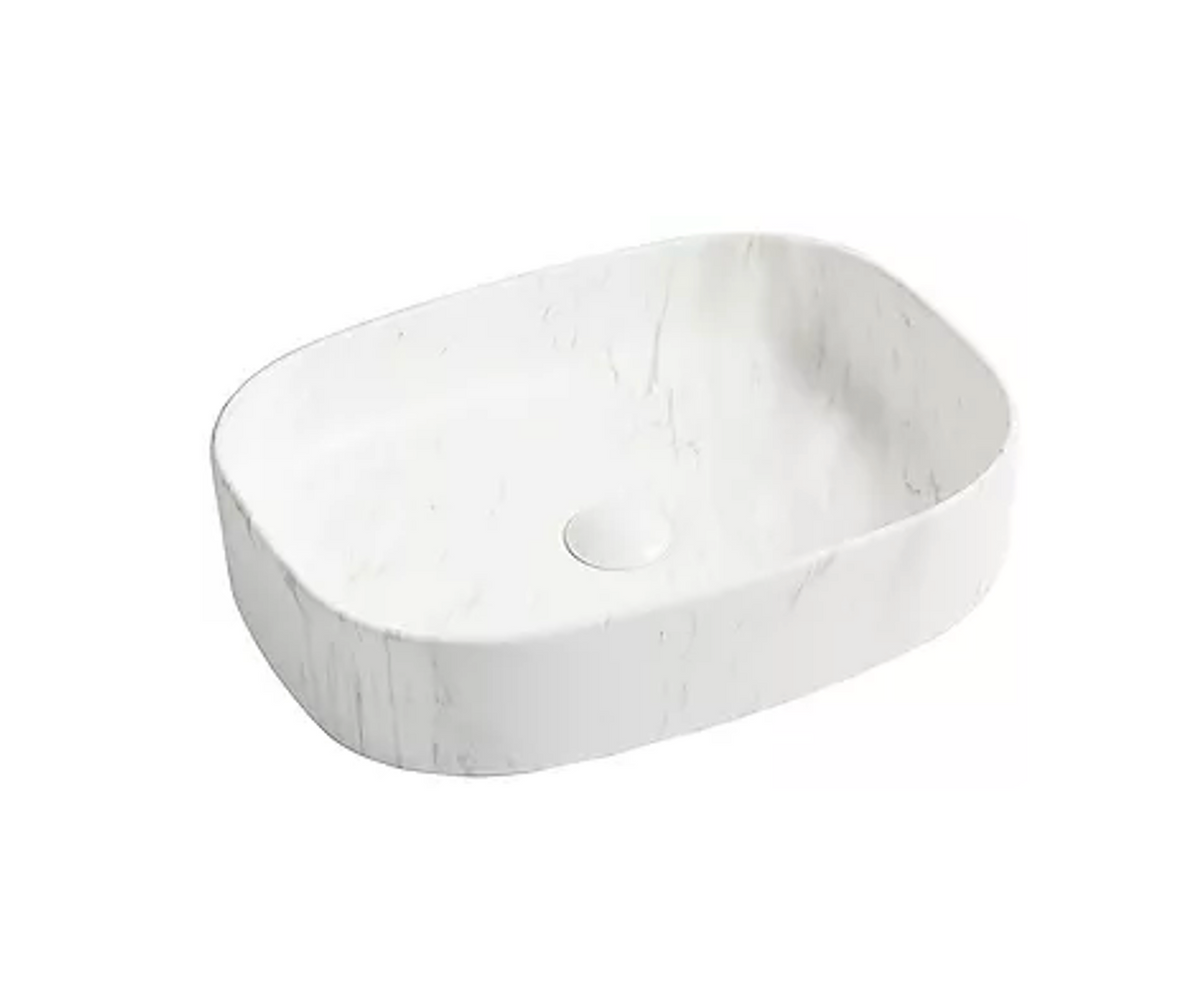 510*370*120 KHEUB CURVED RECTANGLE MATTE CARRARA CERAMIC BASIN