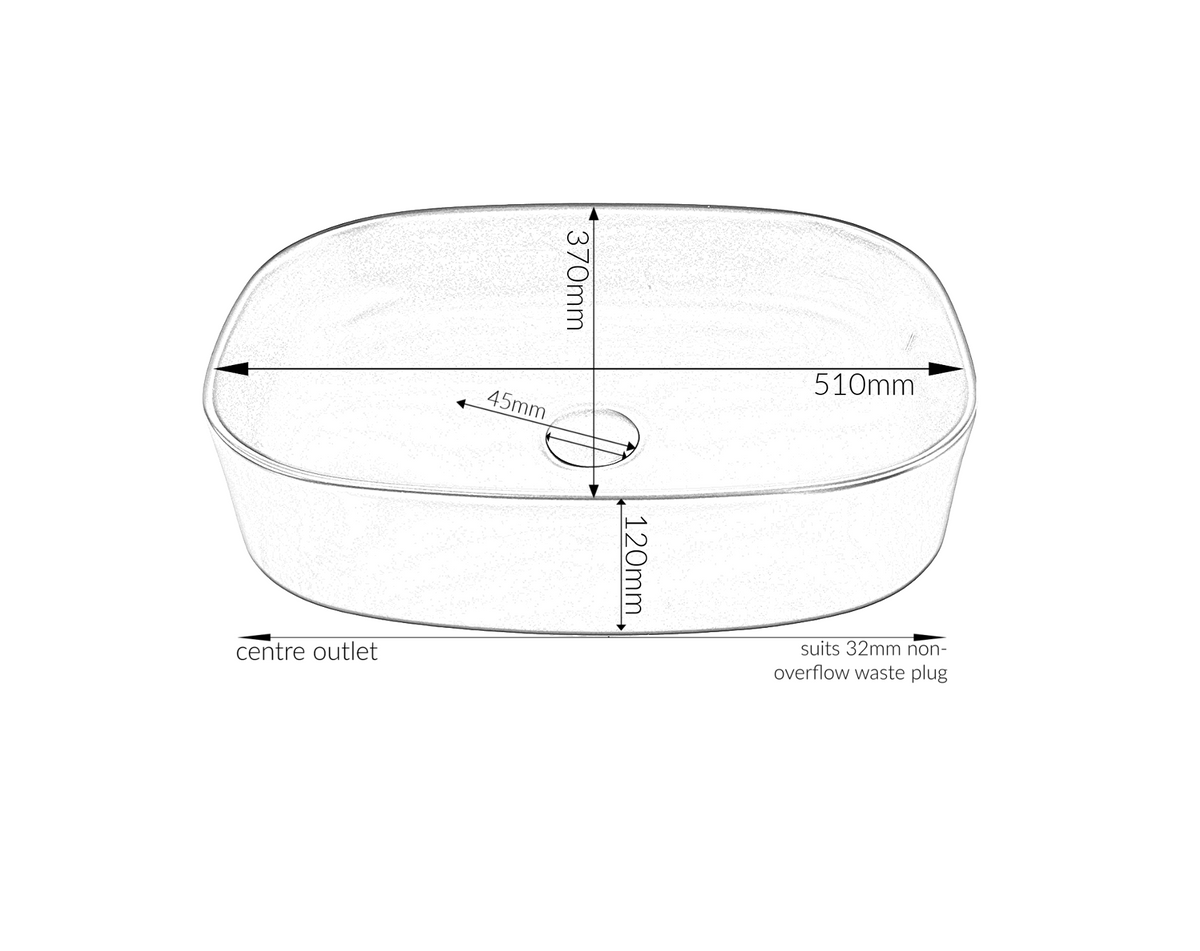 510*370*120 KHEUB CURVED RECTANGLE MATTE CARRARA CERAMIC BASIN