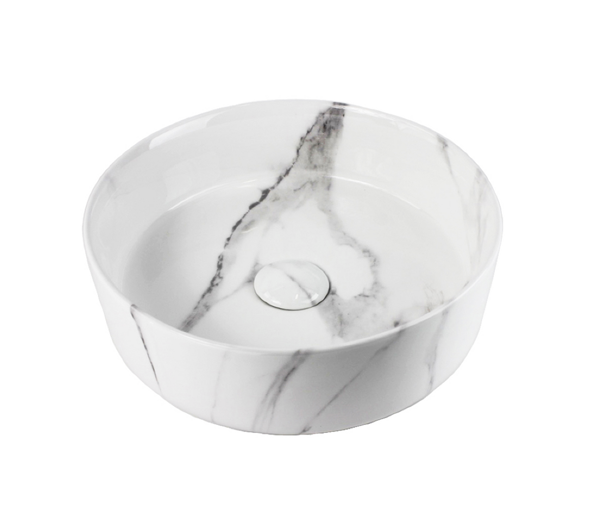 365*365*125 KHEUB FEATHER EDGE ROUND WHITE & GREY VEIN GLOSS BASIN