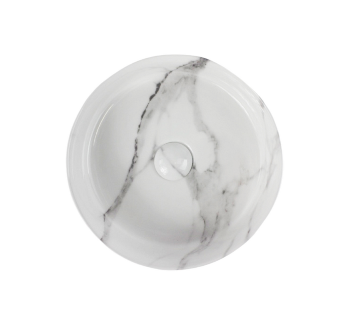 365*365*125 KHEUB FEATHER EDGE ROUND WHITE & GREY VEIN GLOSS BASIN