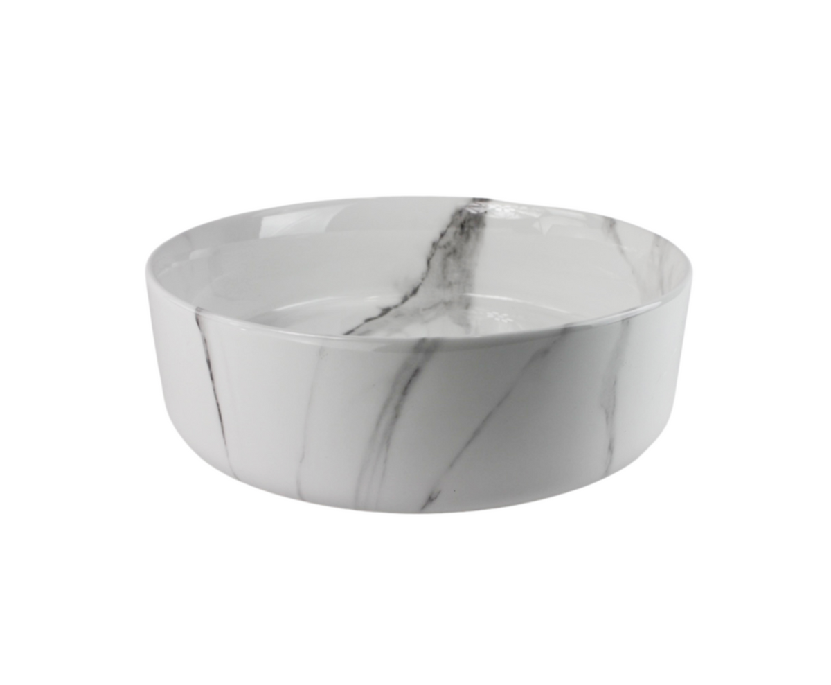 365*365*125 KHEUB FEATHER EDGE ROUND WHITE & GREY VEIN GLOSS BASIN