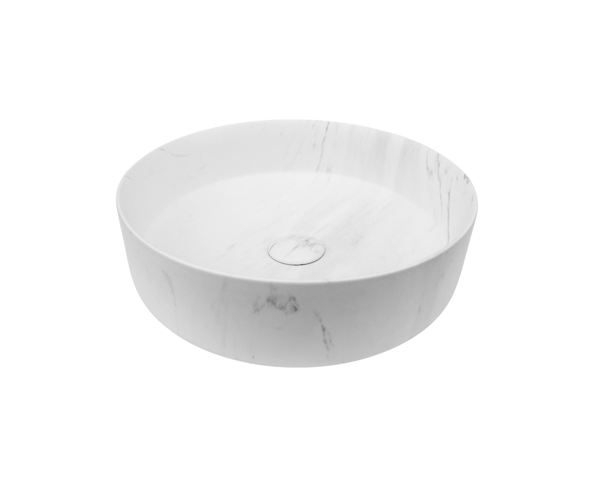 400*400*125 FEATHER EDGE ROUND CARRARA MATTE CERAMIC BASIN