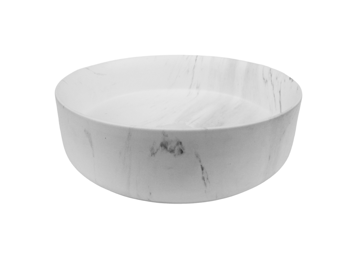 400*400*125 FEATHER EDGE ROUND CARRARA MATTE CERAMIC BASIN