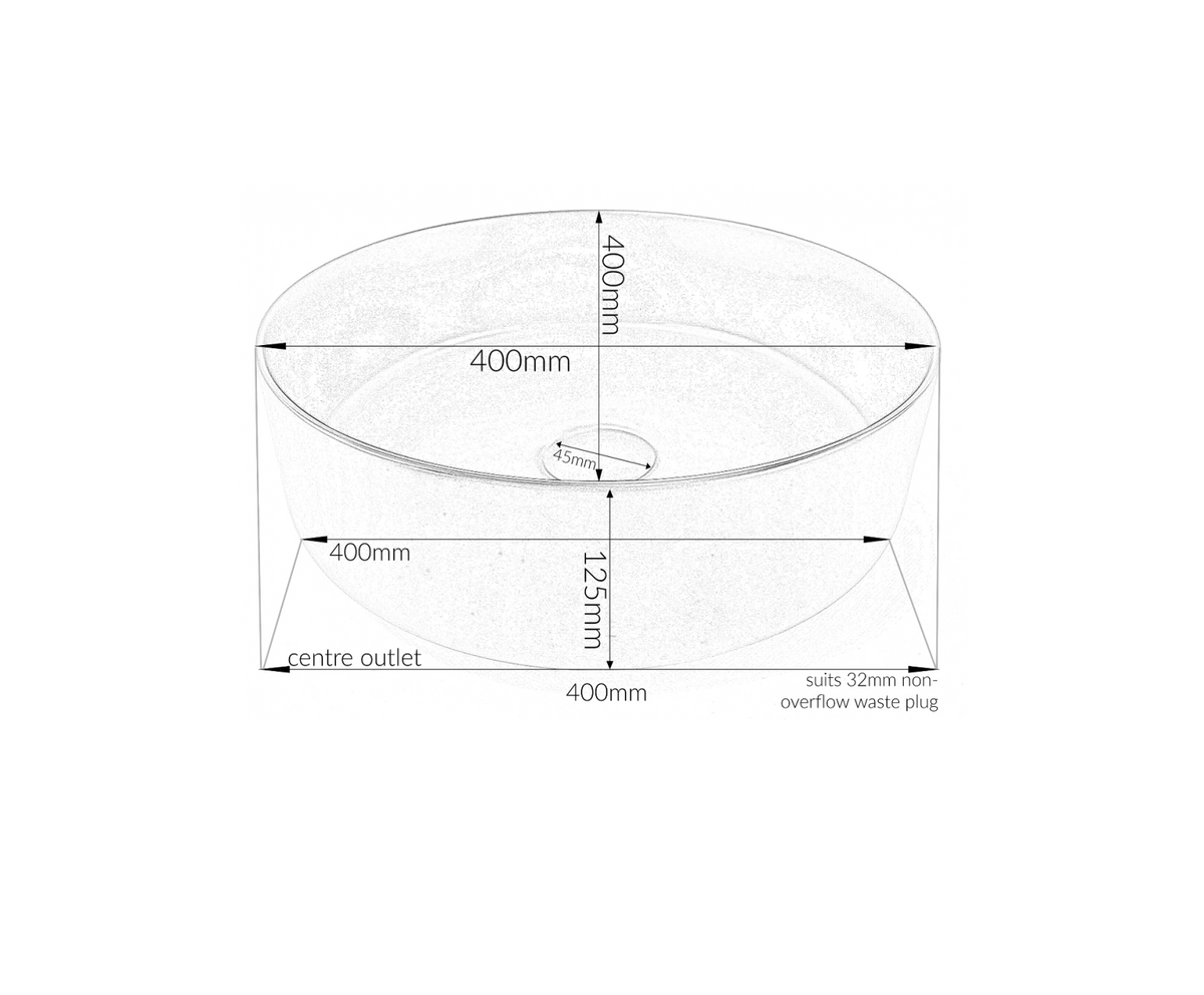 400*400*125 FEATHER EDGE ROUND CARRARA MATTE CERAMIC BASIN