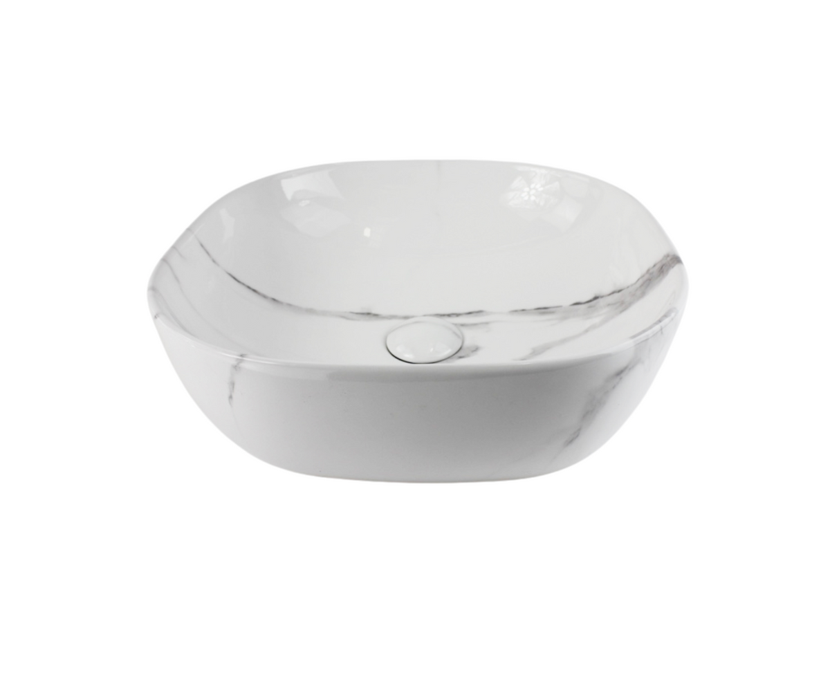 425*425*145 KHEUB FEATHER EDGE SQUARE CURVE WHITE & GREY VEIN GLOSS BASIN