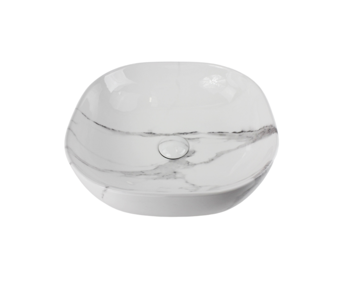425*425*145 KHEUB FEATHER EDGE SQUARE CURVE WHITE & GREY VEIN GLOSS BASIN