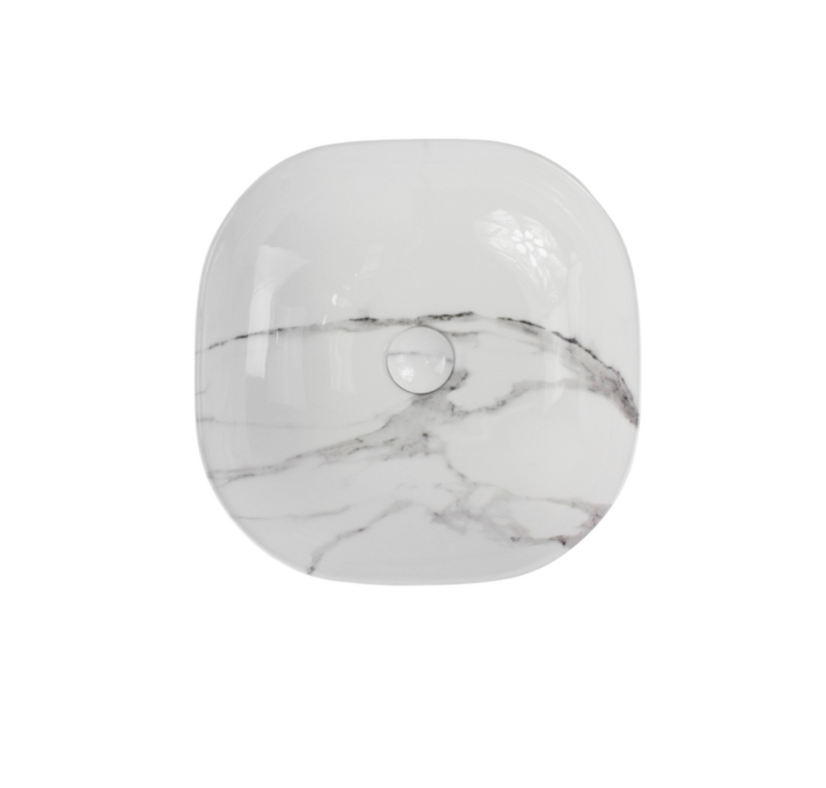 425*425*145 KHEUB FEATHER EDGE SQUARE CURVE WHITE & GREY VEIN GLOSS BASIN