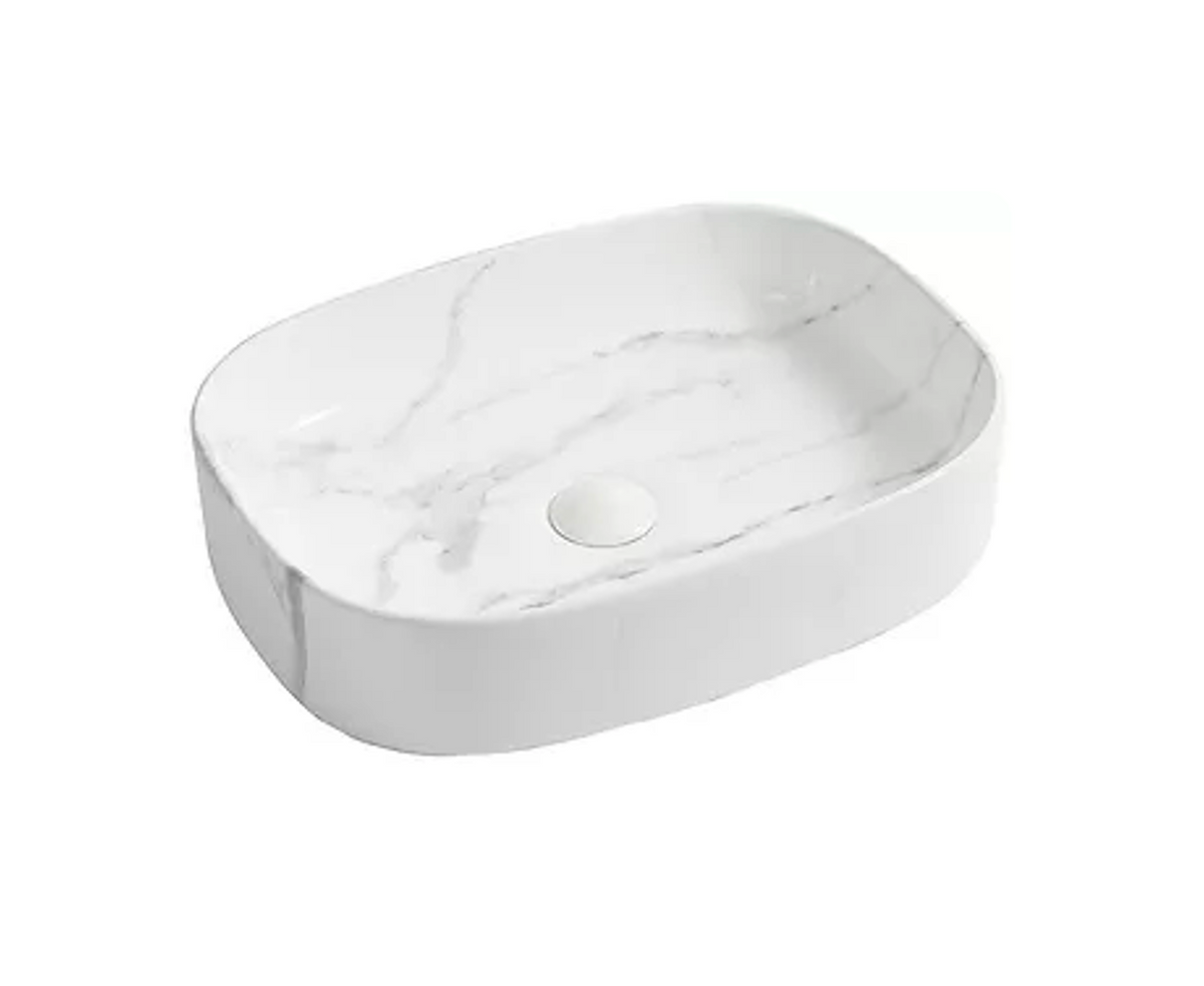 510*370*120 KHEUB FEATHER EDGE RECTANGLE CURVE WHITE & GREY VEIN GLOSS MEDIUM BASIN