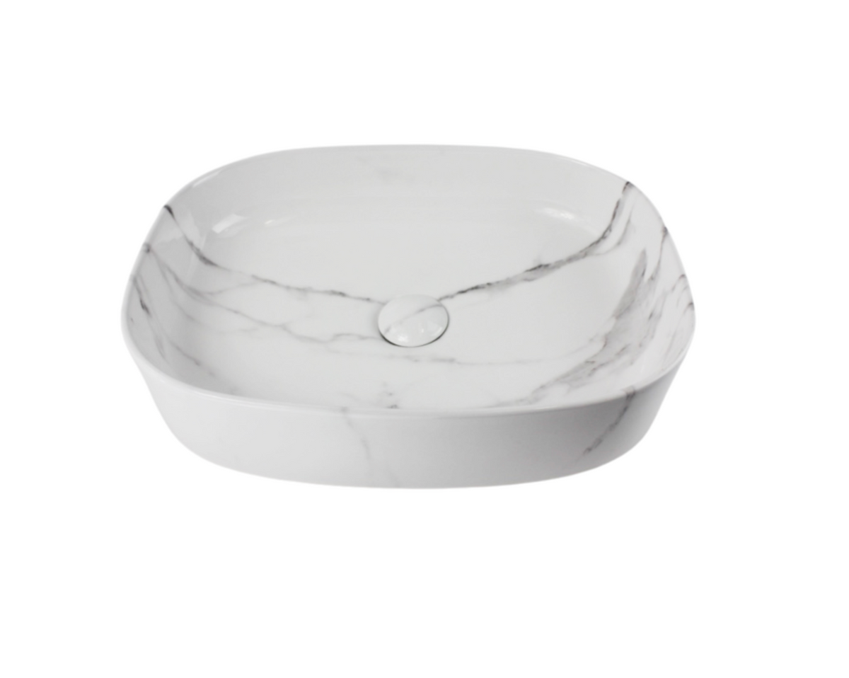 510*370*120 KHEUB FEATHER EDGE RECTANGLE CURVE WHITE & GREY VEIN GLOSS MEDIUM BASIN