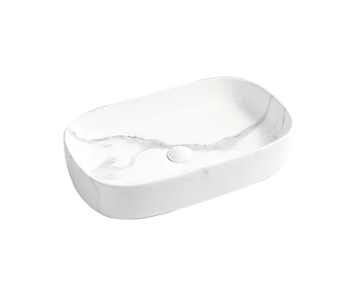 610*375*120 KHEUB FEATHER EDGE RECTANGLE CURVE WHITE & GREY VEIN GLOSS LARGE BASIN