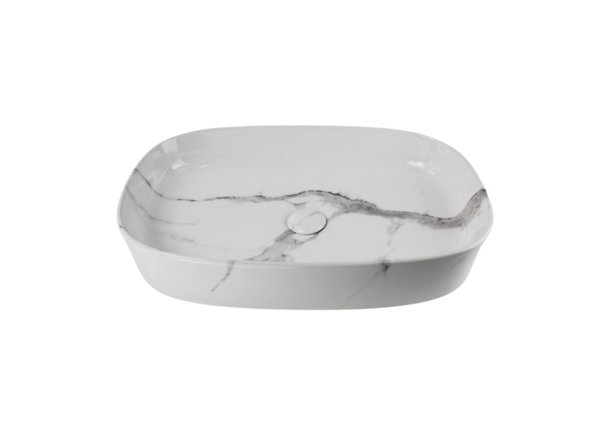 610*375*120 KHEUB FEATHER EDGE RECTANGLE CURVE WHITE & GREY VEIN GLOSS LARGE BASIN
