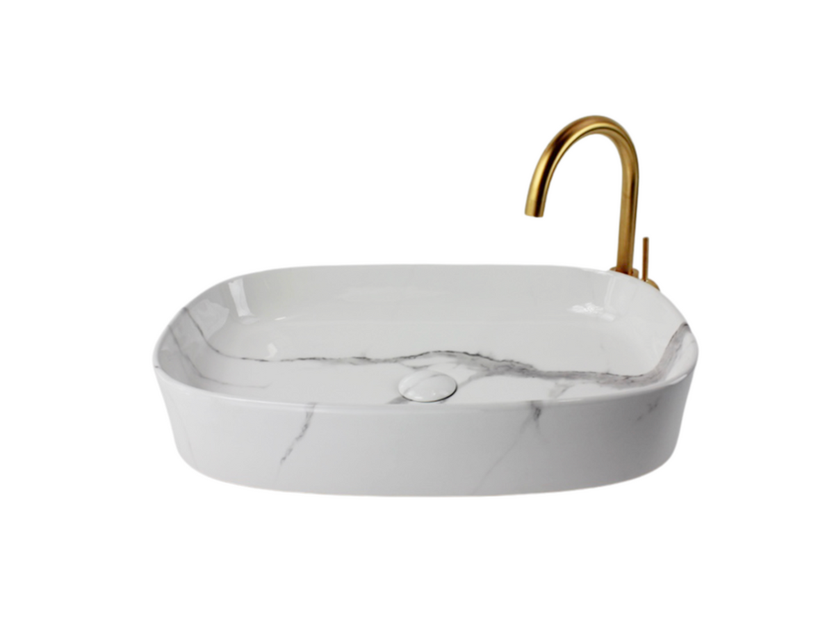 610*375*120 KHEUB FEATHER EDGE RECTANGLE CURVE WHITE & GREY VEIN GLOSS LARGE BASIN