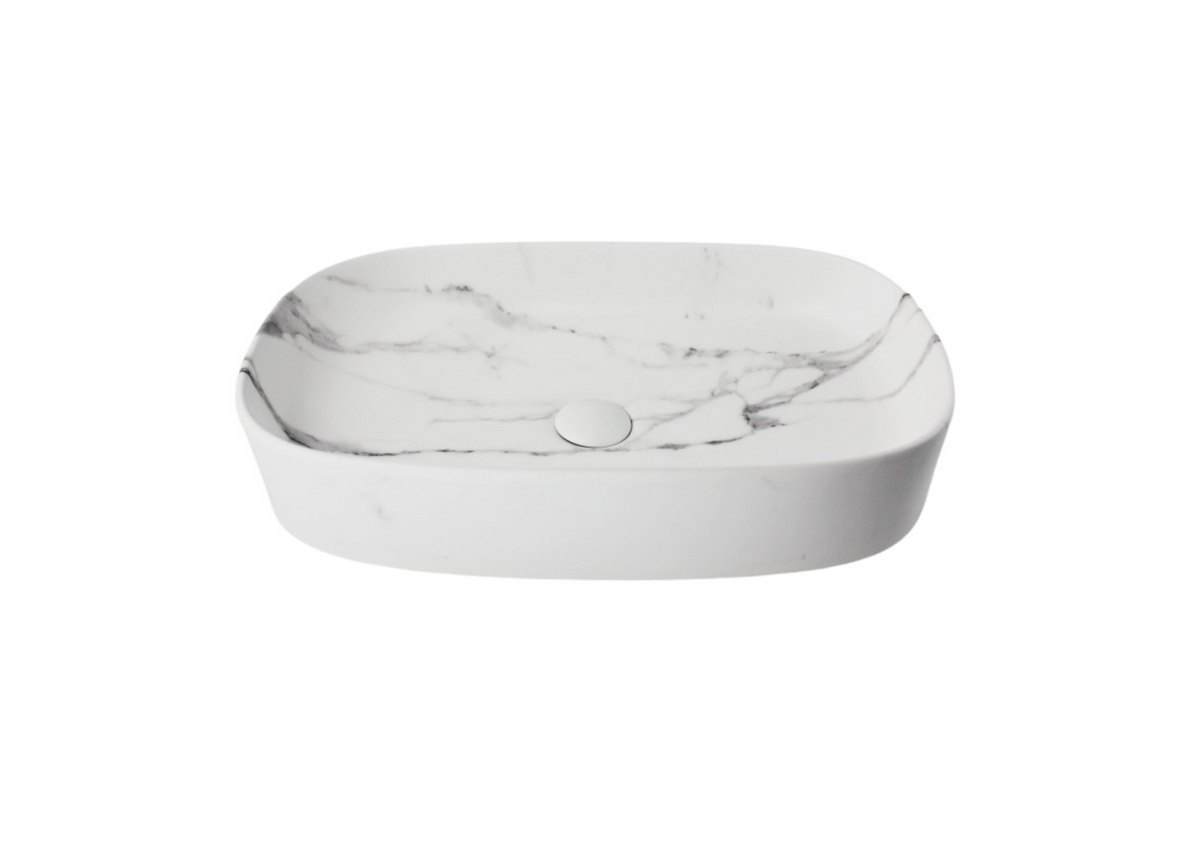 610*375*120 FEATHER EDGE RECTANGLE CURVE LARGE WHITE & GREY VEIN MATTE BASIN