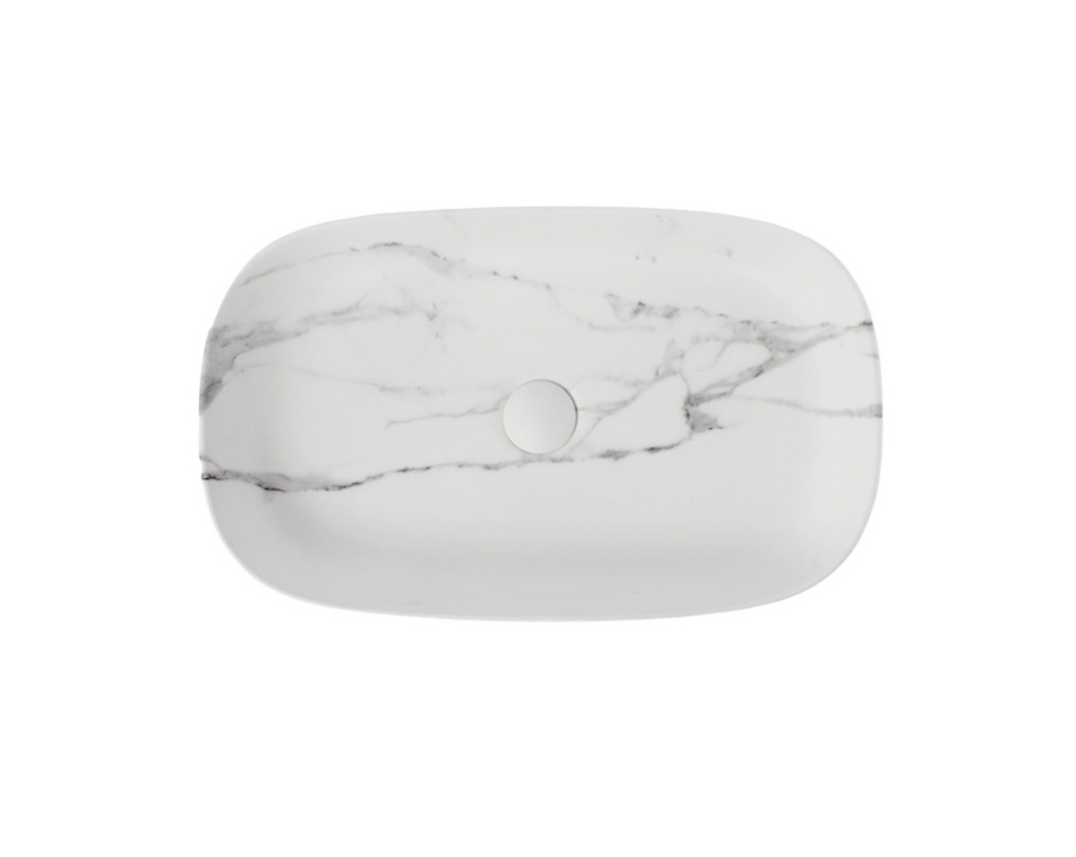 610*375*120 FEATHER EDGE RECTANGLE CURVE LARGE WHITE & GREY VEIN MATTE BASIN