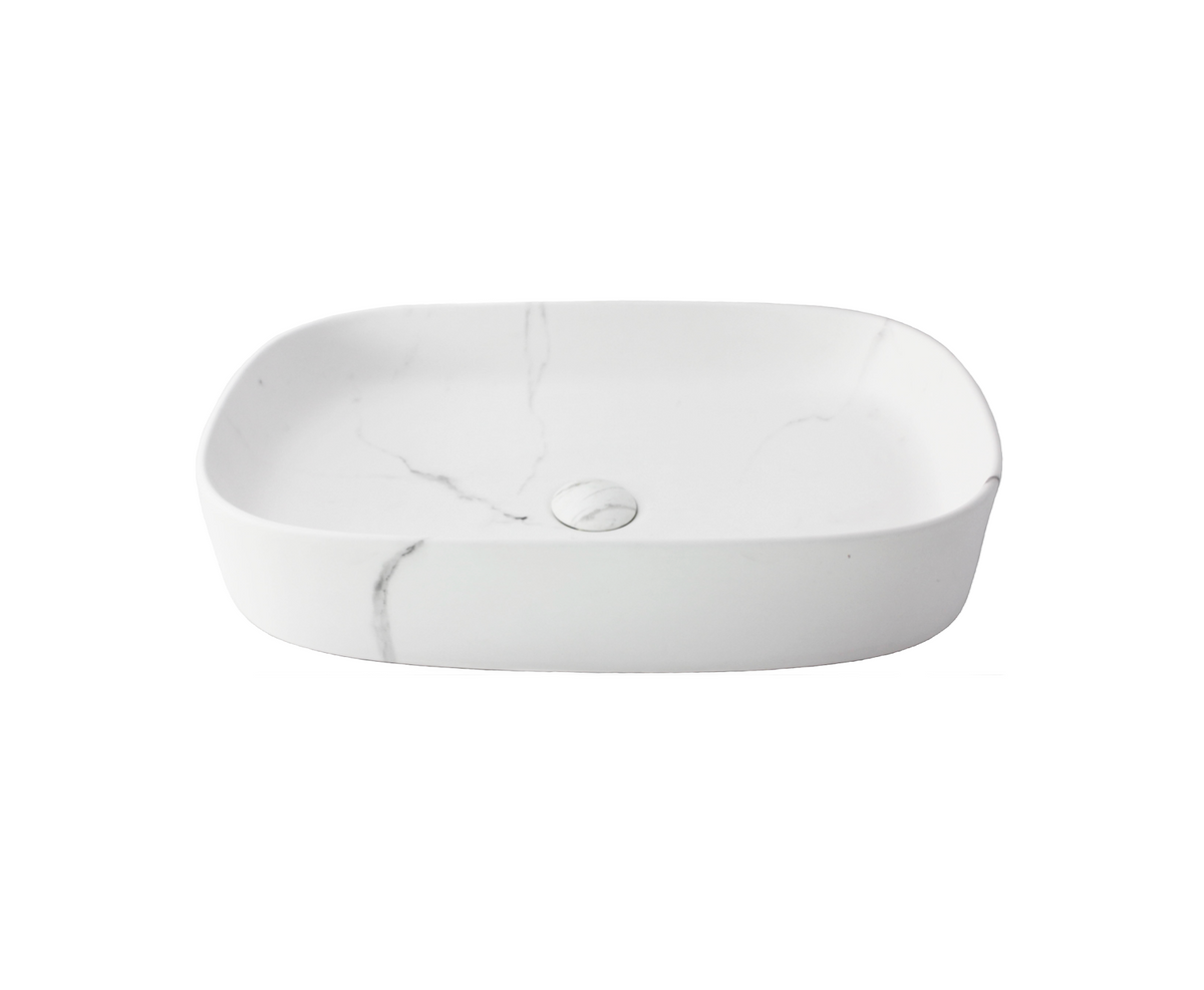 610*375*120 FEATHER EDGE RECTANGLE CURVE LARGE WHITE & GREY VEIN MATTE BASIN
