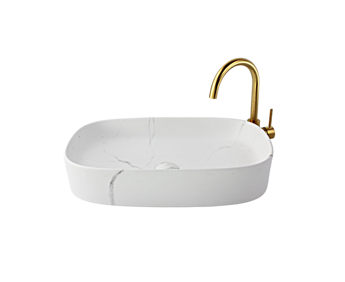 610*375*120 FEATHER EDGE RECTANGLE CURVE LARGE WHITE & GREY VEIN MATTE BASIN