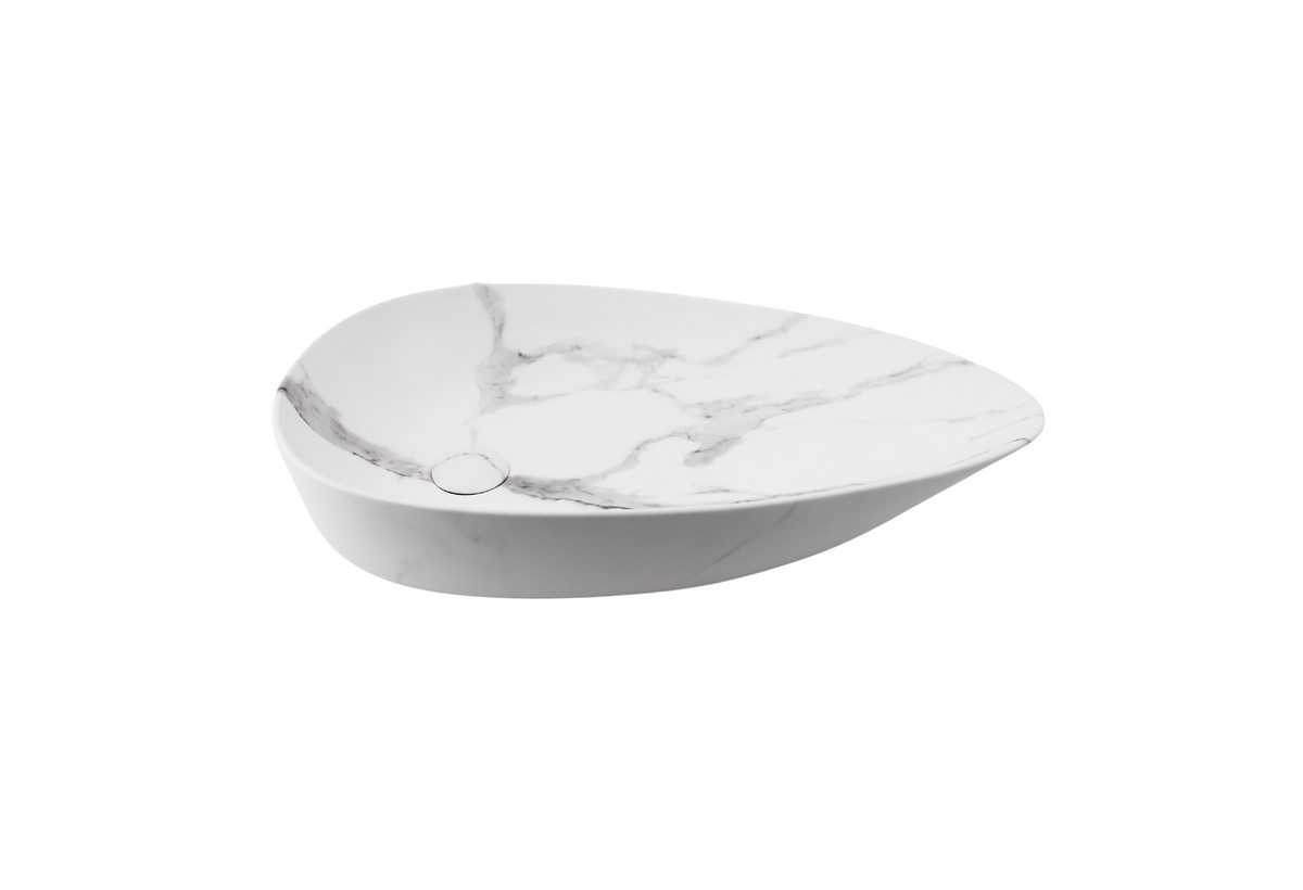 650*390*135 FEATHER EDGE TEAR DROP EGG LARGE WHITE & GREY VEIN MATTE BASIN