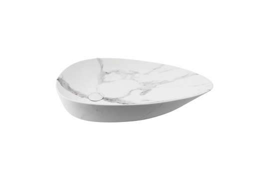 650*390*135 FEATHER EDGE TEAR DROP EGG LARGE WHITE & GREY VEIN MATTE BASIN