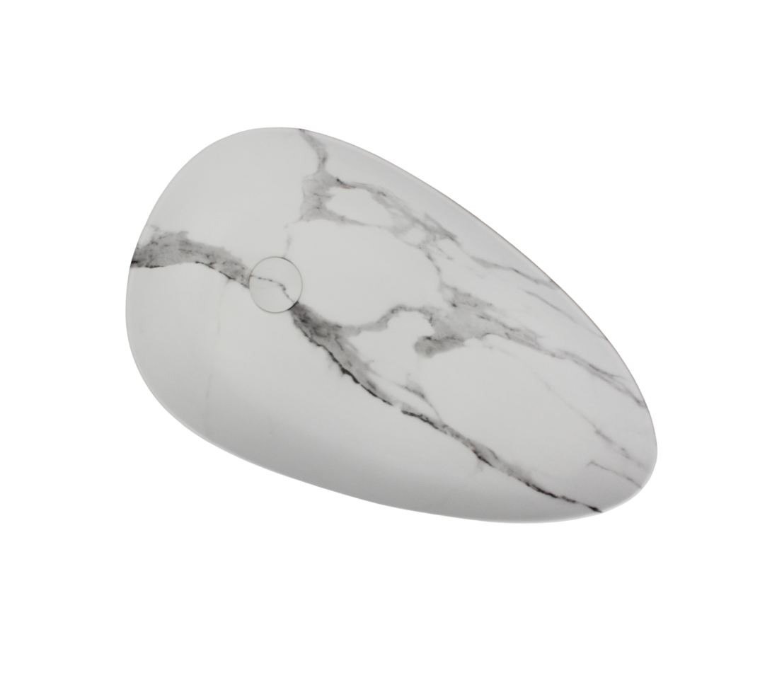 650*390*135 FEATHER EDGE TEAR DROP EGG LARGE WHITE & GREY VEIN MATTE BASIN