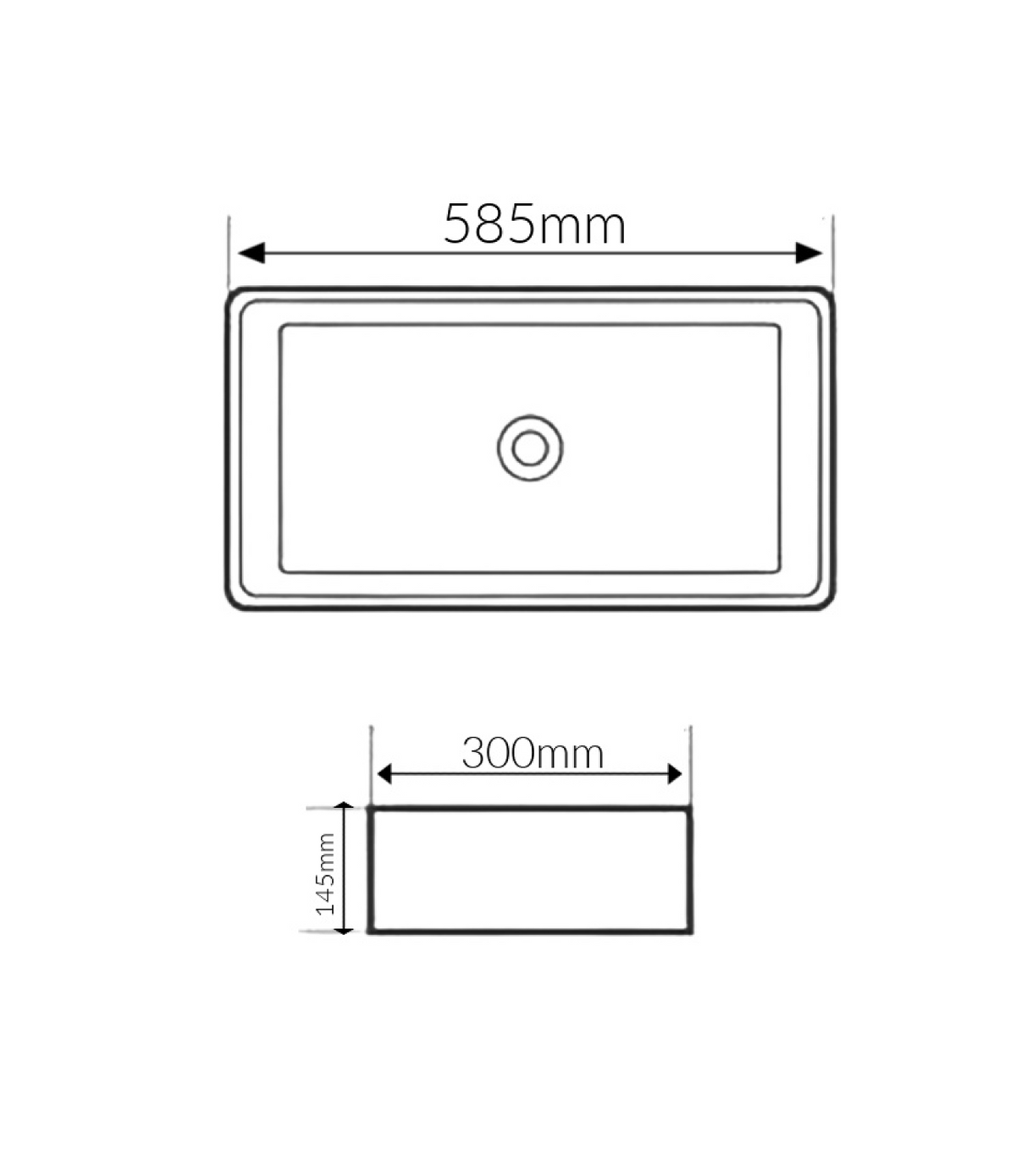 585*300*145 KROHLI COMPACT 585 THIN EDGE RECTANGLE WHITE GLOSS CERAMIC BASIN