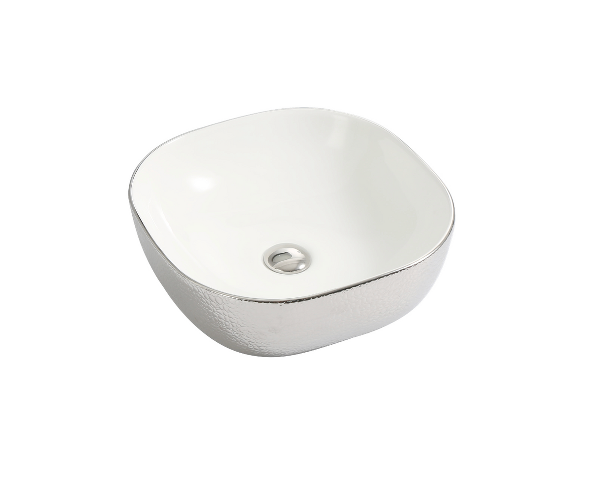 425*425*145 KHEUB CROC SILVER SQUARE CURVE FEATHER EDGE CERAMIC VANITY BASIN