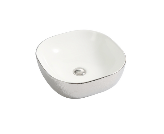 425*425*145 KHEUB CROC SILVER SQUARE CURVE FEATHER EDGE CERAMIC VANITY BASIN