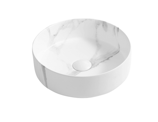400*400*125 KHEUB FEATHER EDGE ROUND WHITE & GREY VEIN MATTE BASIN