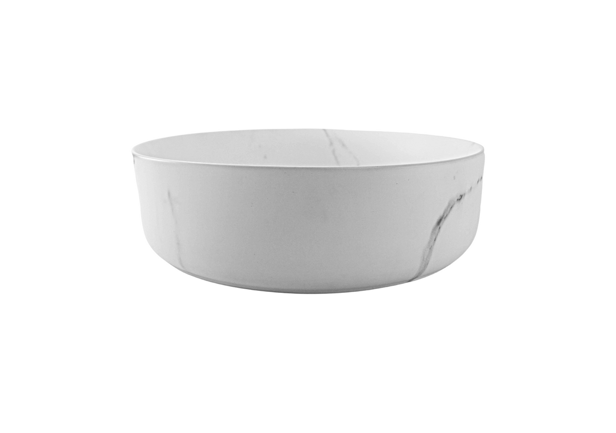 400*400*125 KHEUB FEATHER EDGE ROUND WHITE & GREY VEIN MATTE BASIN