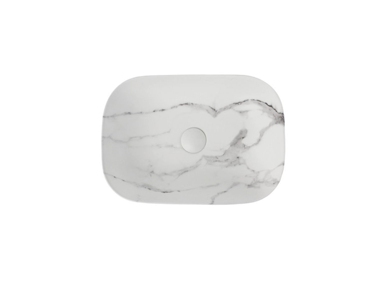 455*325*135 KHEUB FEATHER EDGE RECTANGLE CURVE WHITE & GREY VEIN MATTE BASIN