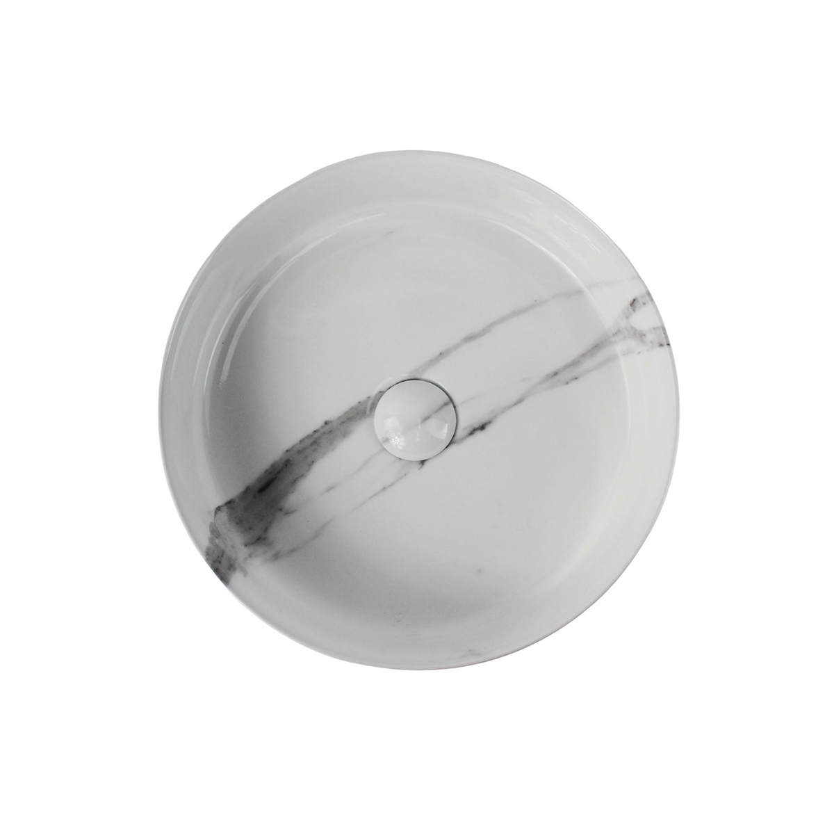 400*400*125 KHEUB FEATHER EDGE ROUND WHITE & GREY VEIN GLOSS MEDIUM BASIN