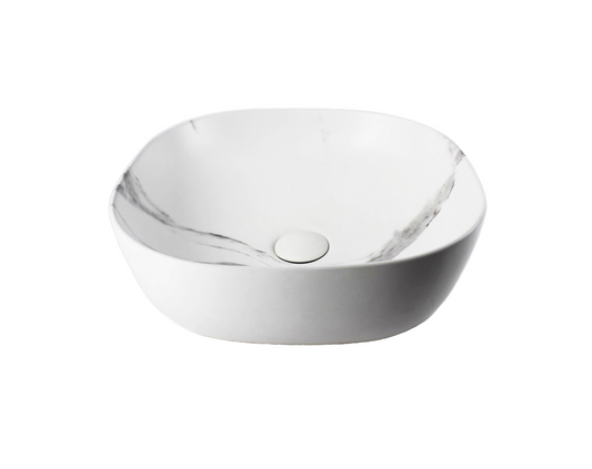 425*425*145 KHEUB FEATHER EDGE SQUARE CURVE WHITE & GREY VEIN MATTE BASIN